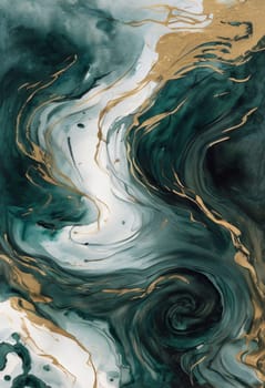 Beautiful abstract composition highlighting smooth waves and golden streaks. Lush colors and mesmerizing textures bring sense of tranquility, ideal for art enthusiasts, modern design aesthetics