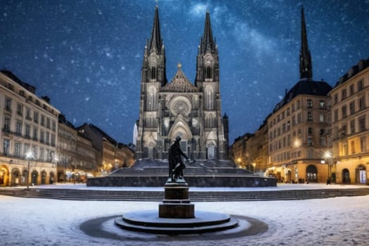 city ​​square in winter cathedral sculpture architecture art High quality photo