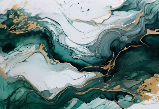 Beautiful abstract composition highlighting smooth waves and golden streaks. Lush colors and mesmerizing textures bring sense of tranquility, ideal for art enthusiasts, modern design aesthetics