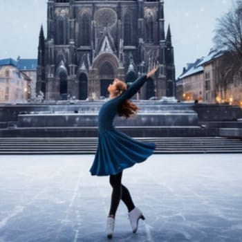 city ​​square in winter, cathedral sculpture architecture art. High quality photo