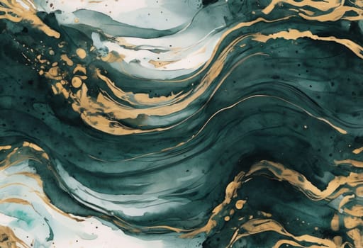 Beautiful abstract composition highlighting smooth waves and golden streaks. Lush colors and mesmerizing textures bring sense of tranquility, ideal for art enthusiasts, modern design aesthetics