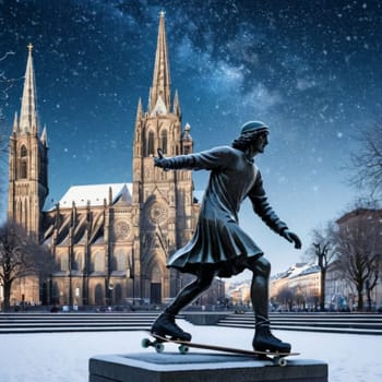 city ​​square in winter cathedral sculpture architecture art High quality photo