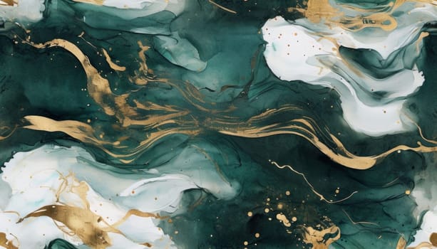 Beautiful abstract composition highlighting smooth waves and golden streaks. Lush colors and mesmerizing textures bring sense of tranquility, ideal for art enthusiasts, modern design aesthetics
