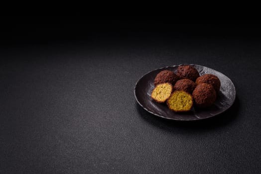 Fried chickpea falafel balls with salt, spices and herbs. Vegetarian and vegan dish