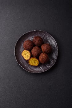 Fried chickpea falafel balls with salt, spices and herbs. Vegetarian and vegan dish