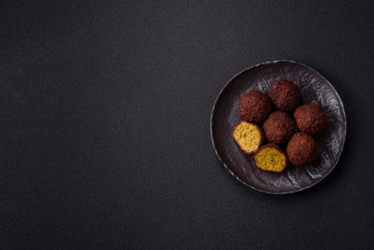 Fried chickpea falafel balls with salt, spices and herbs. Vegetarian and vegan dish