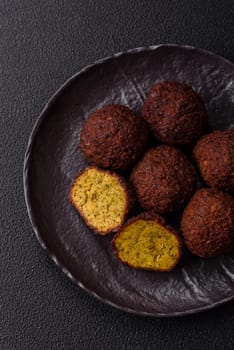 Fried chickpea falafel balls with salt, spices and herbs. Vegetarian and vegan dish
