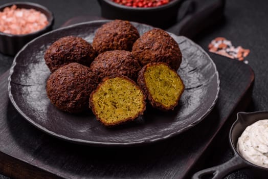 Fried chickpea falafel balls with salt, spices and herbs. Vegetarian and vegan dish