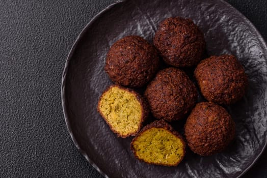 Fried chickpea falafel balls with salt, spices and herbs. Vegetarian and vegan dish