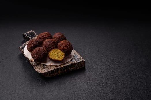 Fried chickpea falafel balls with salt, spices and herbs. Vegetarian and vegan dish