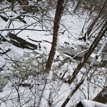 View of a Blanket of Snow in Indian Run Falls Park, Dublin, Ohio