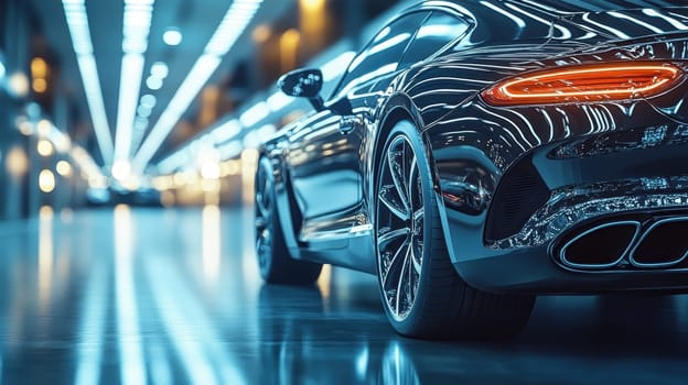 A black luxury sports car. Sports car on the night road.