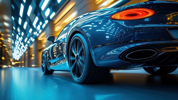 A fast-moving sports car. Sports car in motion on the road.