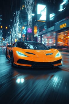 A fast-moving sports car. Sports car in motion on the road.