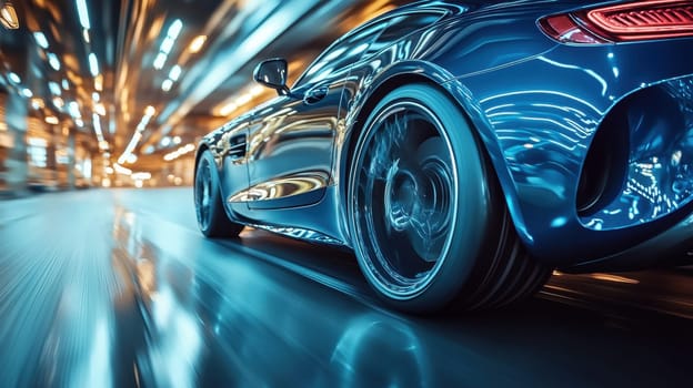 A fast-moving sports car. Sports car in motion on the road.