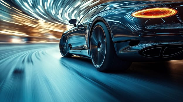 A fast-moving sports car. Sports car in motion on the road.