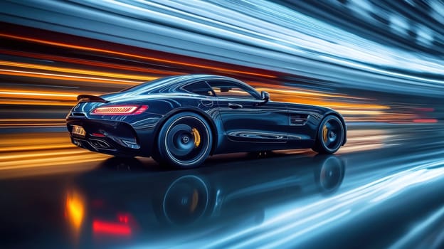 A fast-moving sports car. Sports car in motion on the road.