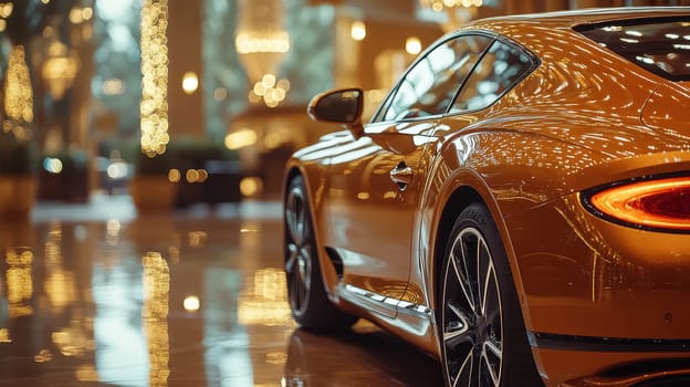 an orange luxury sports car. Sports car on the road .