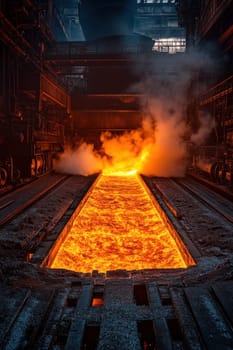 Rolled steel at a metallurgical plant. hot steel on the conveyor.