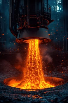 Blast furnace operation at a metallurgical plant. Steel industry.