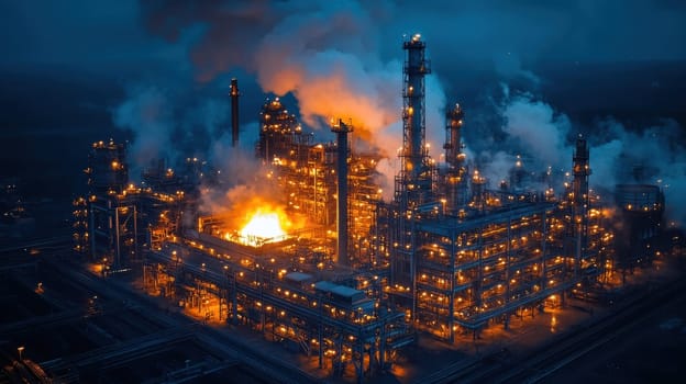 Blast furnace operation at a metallurgical plant. Steel industry.
