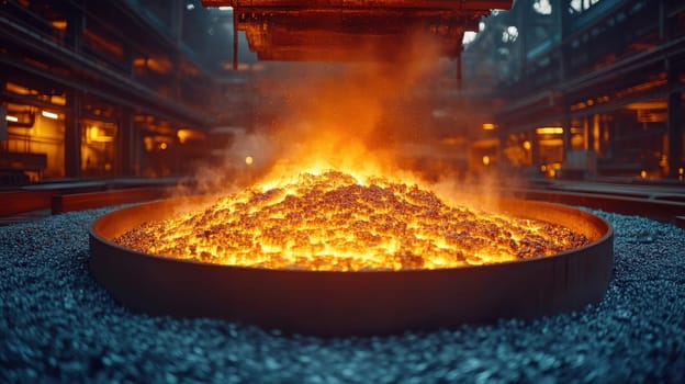 Blast furnace operation at a metallurgical plant. Steel industry.