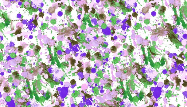 Seamless pattern with abstract creative blots and splashes painted with gouache for paint box design
