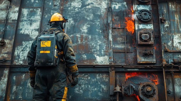 Portrait of a worker in steel production . Worker in steel production.