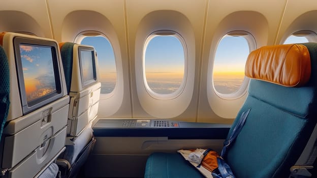 Economy class passenger seat on board the aircraft.