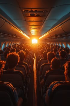 Happy airplane passengers relax and unwind during the flight. The concept of travel.