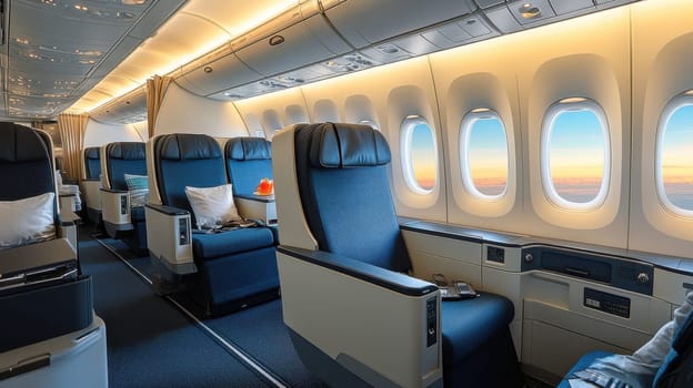 First class seats on board a passenger aircraft.