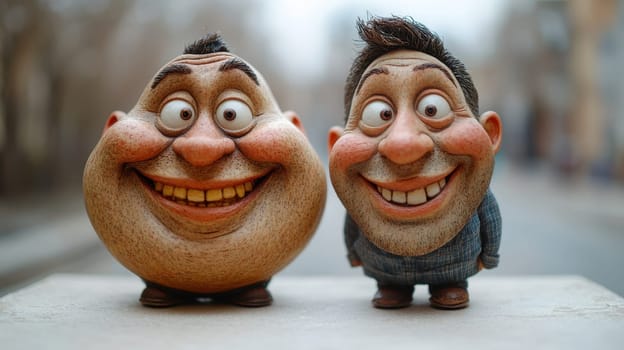 Two emotional men, fat and thin on a white background.