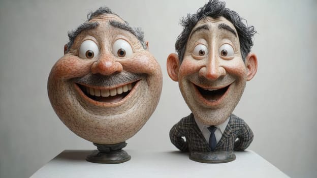 Two emotional men, fat and thin on a white background.