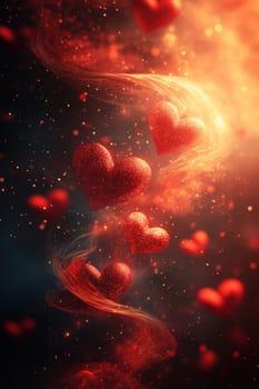 Red hearts on a magical blurred background. Background for Valentine's Day.