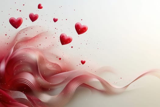 Red hearts and wavy lines on white isolated background . Valentine's Day Background.