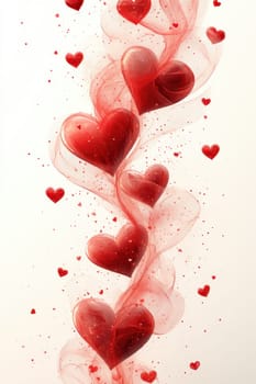 Red hearts and wavy lines on white isolated background . Valentine's Day Background.