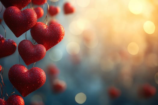 Red hearts on a magical blurred background. Background for Valentine's Day.