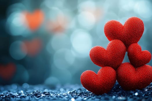 Red hearts on a magical blurred background. Background for Valentine's Day.