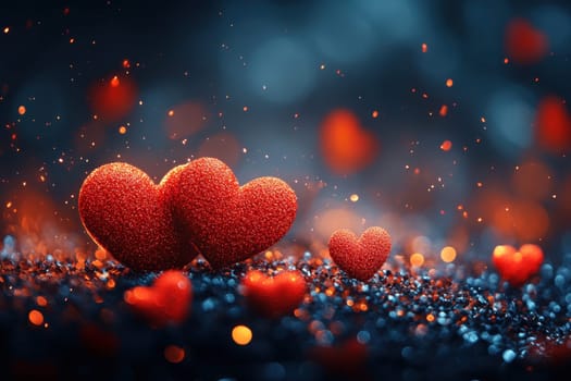 Red hearts on a magical blurred background. Background for Valentine's Day.