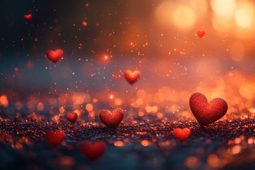 Red hearts on a magical blurred background. Background for Valentine's Day.