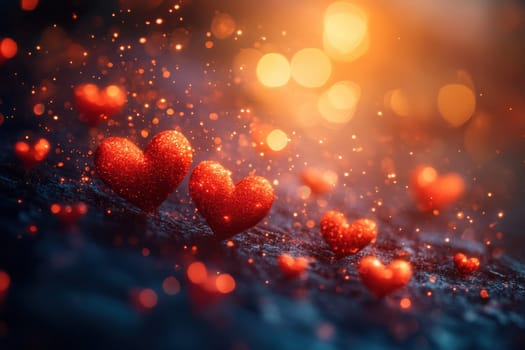 Red hearts on a magical blurred background. Background for Valentine's Day.