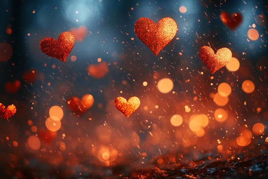 Red hearts on a magical blurred background. Background for Valentine's Day.