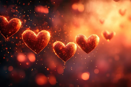 Red hearts on a magical blurred background. Background for Valentine's Day.