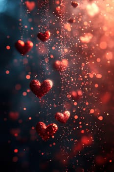 Red hearts on a magical blurred background. Background for Valentine's Day.