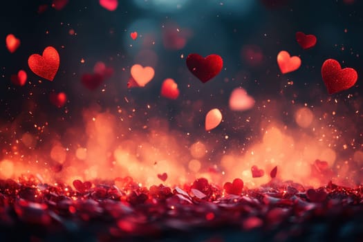 Red hearts on a magical blurred background. Background for Valentine's Day.