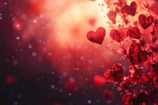 Red hearts on a magical blurred background. Background for Valentine's Day.