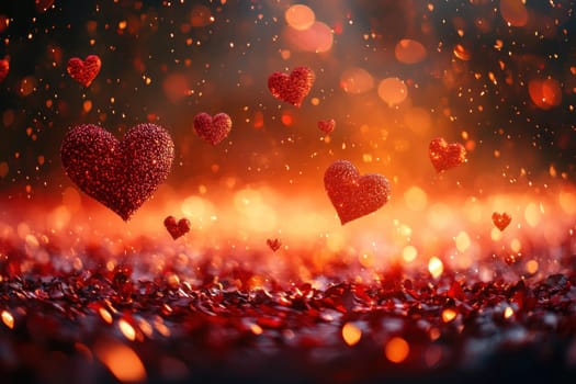 Red hearts on a magical blurred background. Background for Valentine's Day.
