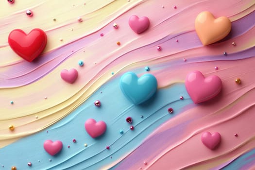 Hearts on multicolored background. Colorful background with hearts.