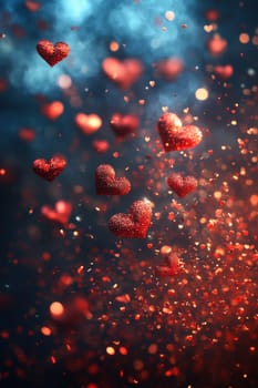 Red hearts on a magical blurred background. Background for Valentine's Day.