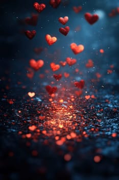 Red hearts on a magical blurred background. Background for Valentine's Day.